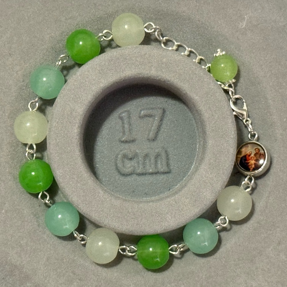 Rosary Bracelet Spring Green and Green Beaded Bracelet with Adjustable Chain
